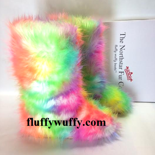 fluffy rainbow slippers