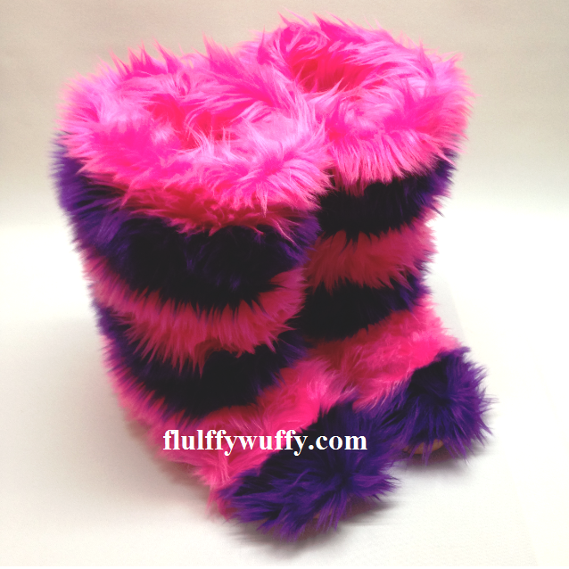 Boo Fluffy White Stripe Slipper In Pink Faux Fur