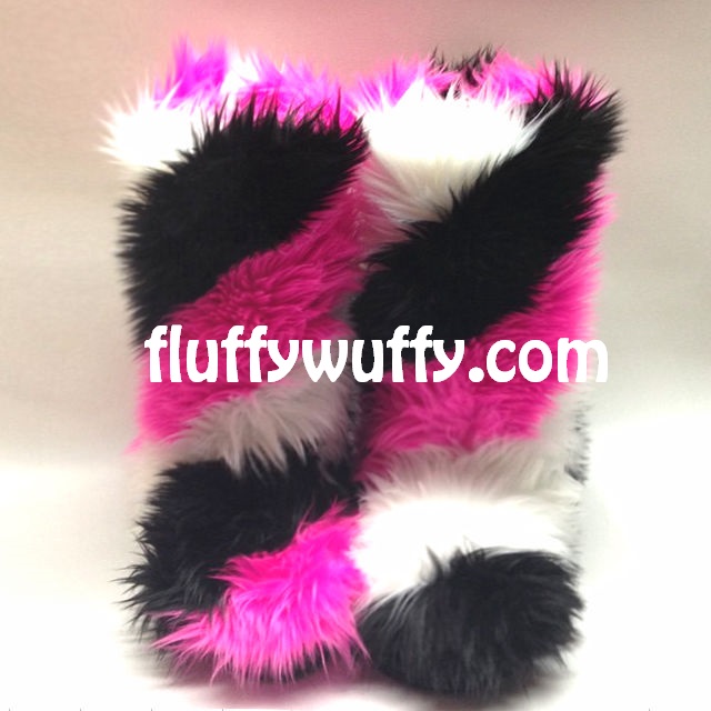 Hot Pink, White \u0026 Black Faux Fur Boots 